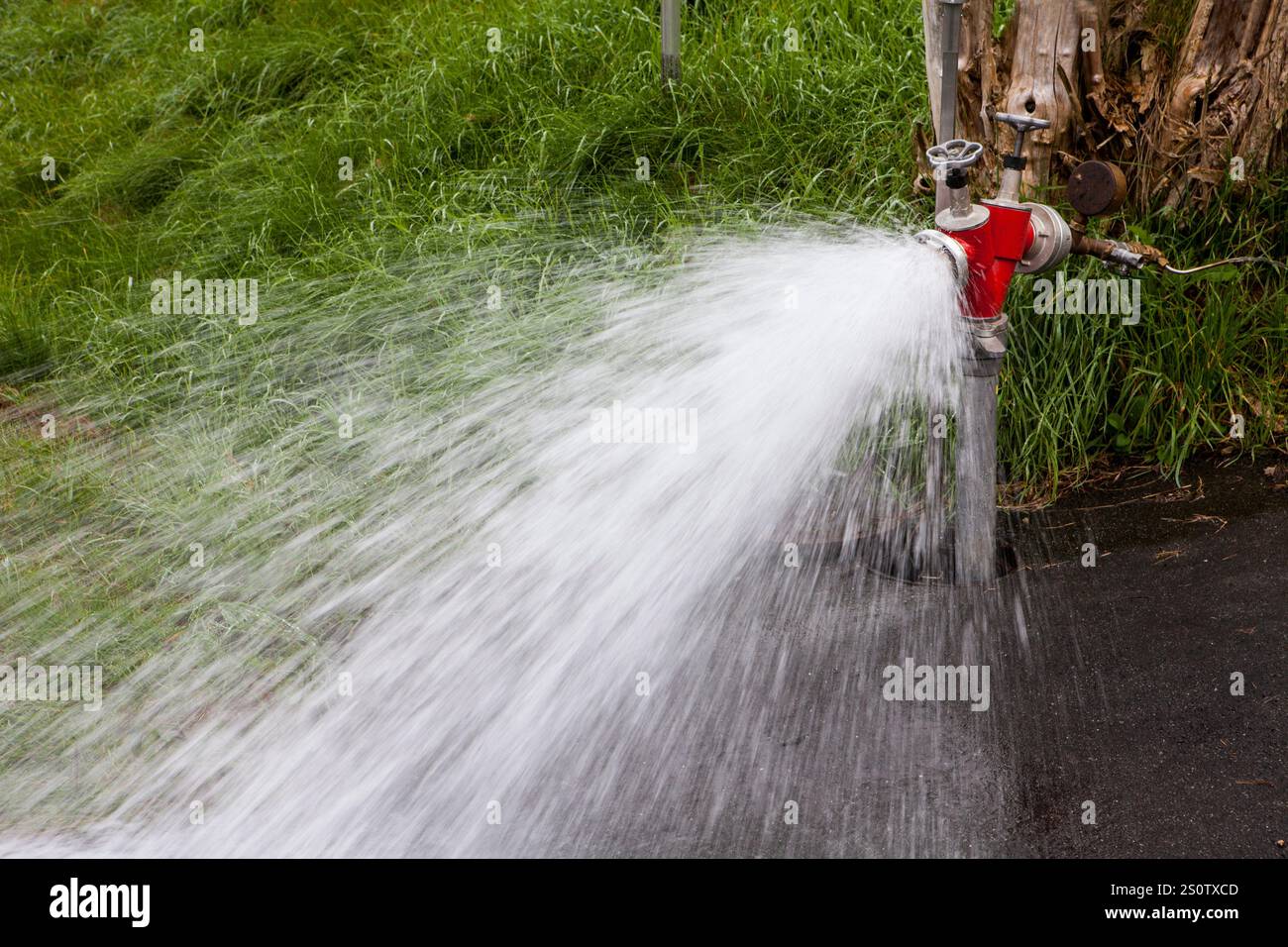 Spritzwasser aus einem Hydranten, Hessen, Deutschland, Europa Stockfoto
