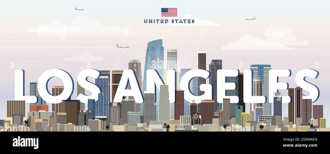 Los Angeles City Skyline bunte Vektor-Illustration. Reiseposter Stock Vektor