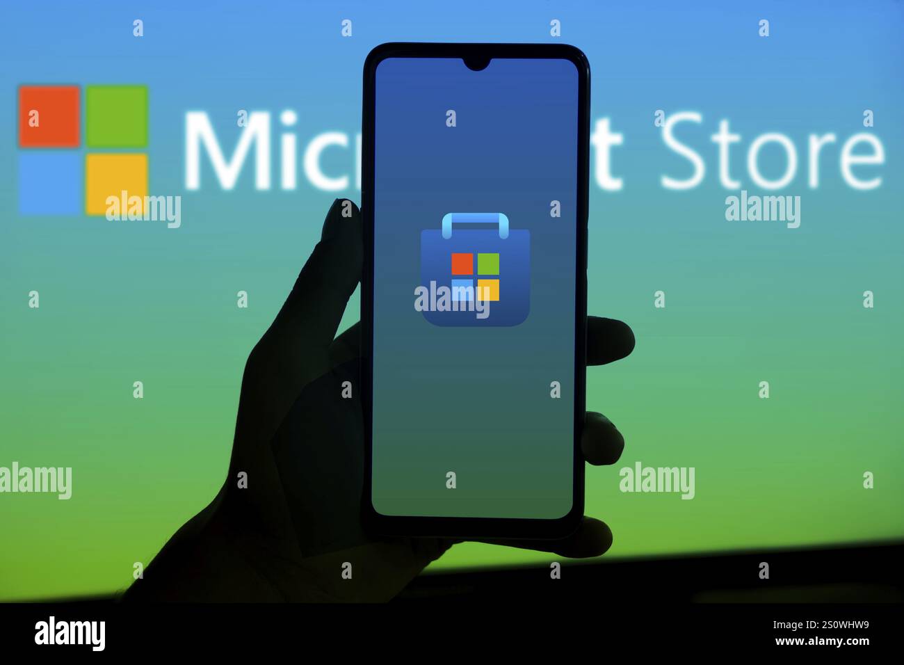 Der Microsoft Store ist ein digitaler Marktplatz, auf dem Sie eine große Auswahl an Apps, Spielen, Filmen und mehr für Ihren Windows-PC finden Stockfoto