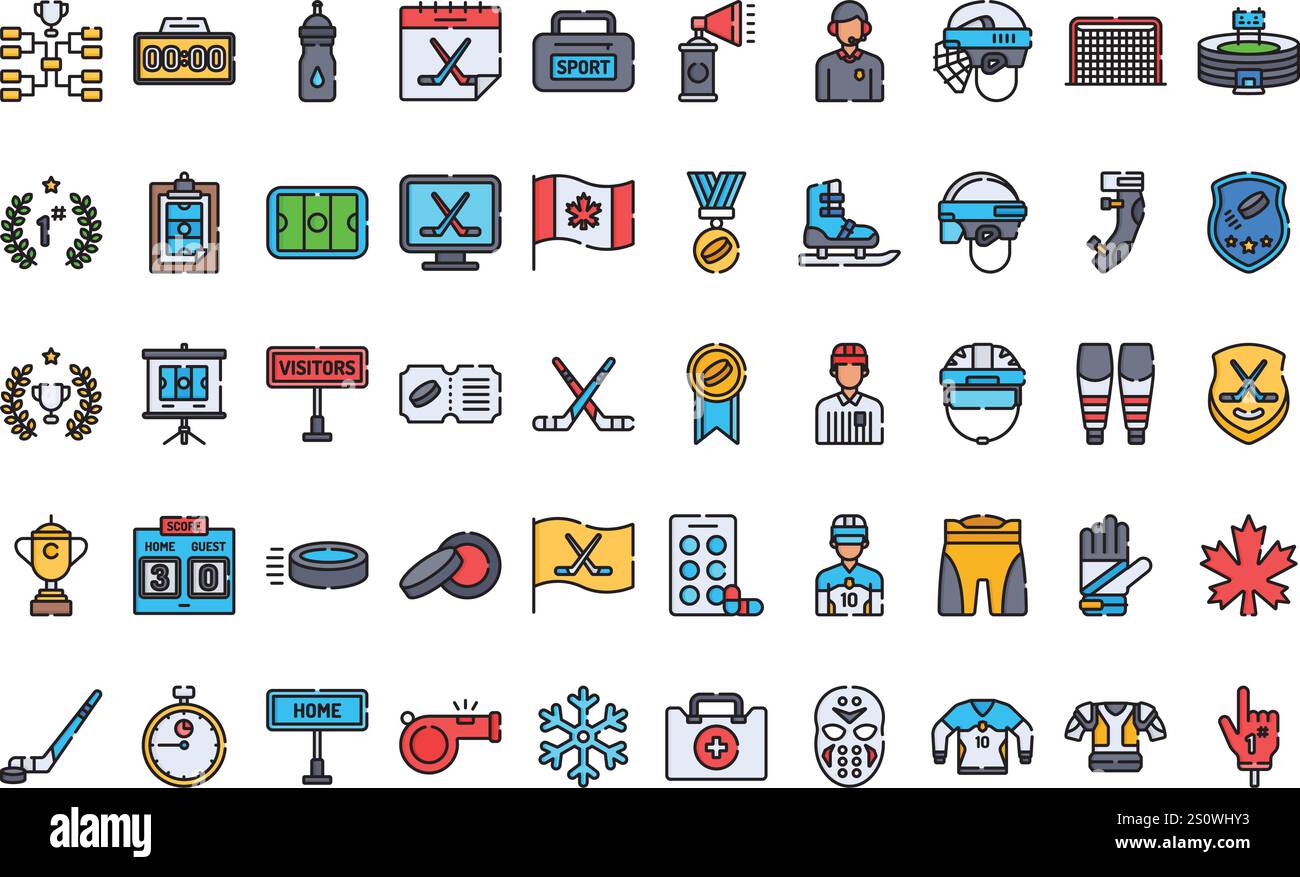 Eishockey-Icons hochwertige Vektor-Icons-Kollektion mit editierbarer Kontur. Ideal für professionelle und kreative Projekte. Stock Vektor