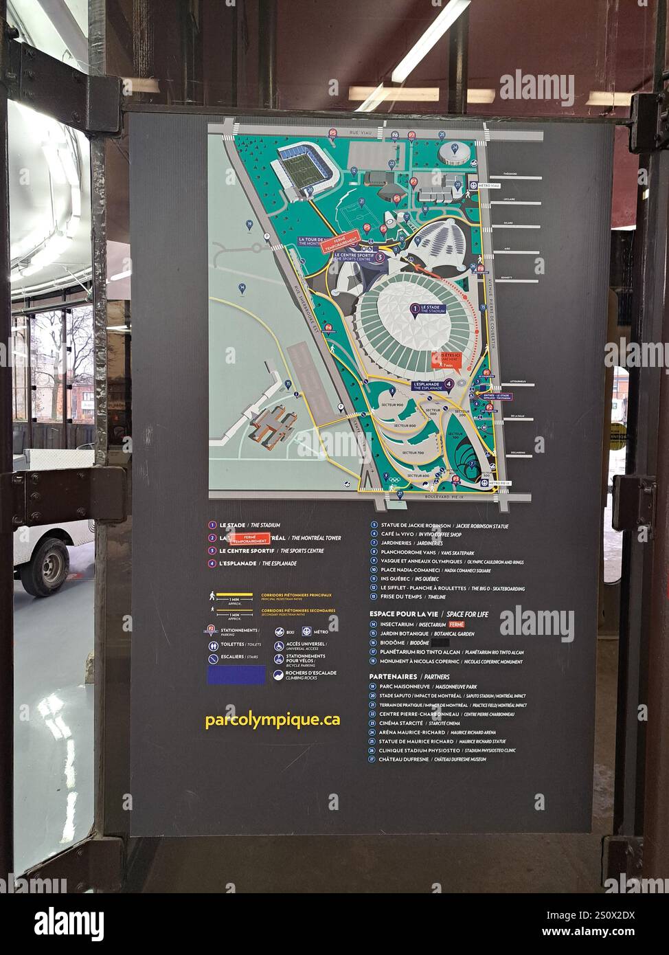 Plan des Olympischen Parks im Olympiastadion in Montreal, Quebec, Kanada Stockfoto