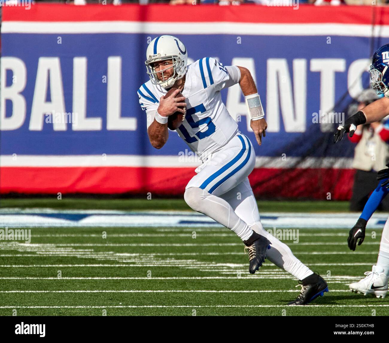 Indianapolis Colts Quarterback Joe Flacco (15) spielt am Sonntag, den 29. Dezember 2024, im MetLife Stadium in East Rutherford (New Jersey) gegen die New York Giants. Duncan Williams/CSM. Stockfoto