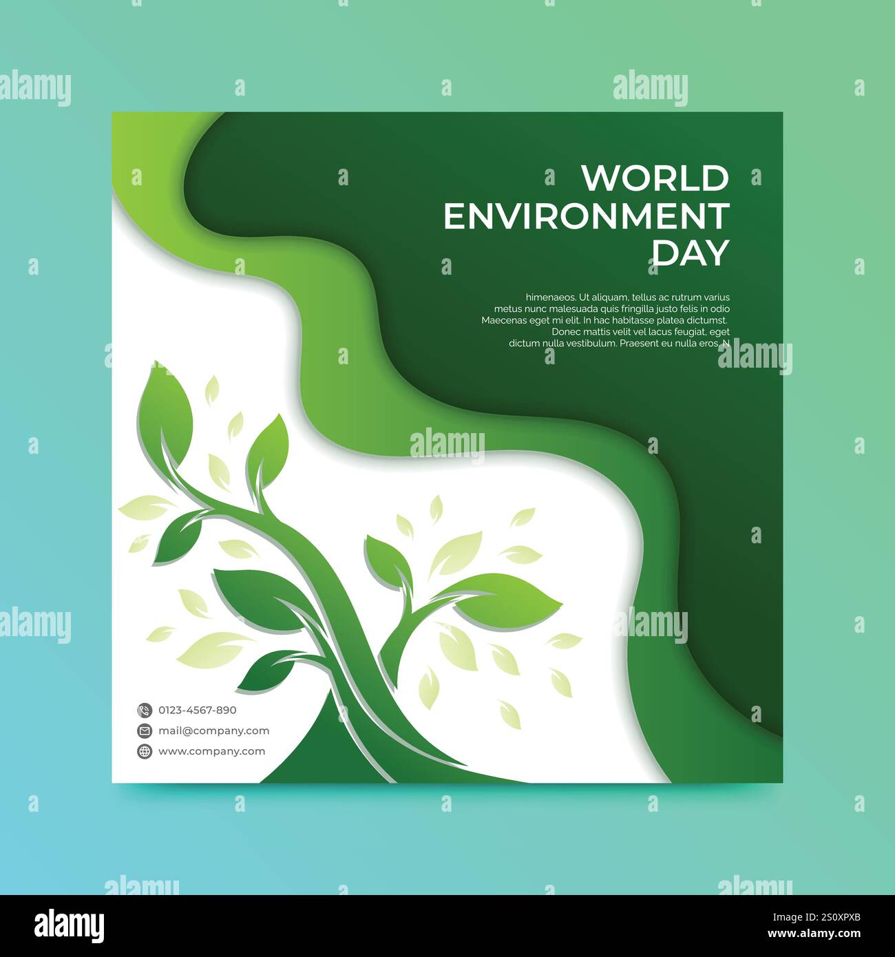 Weltumwelttag Banner oder Poster mit Bäume und Blätter Vektorillustration Stock Vektor