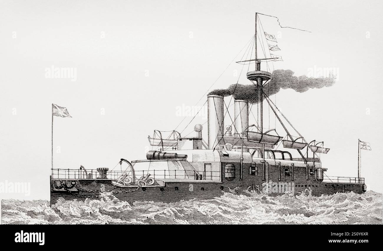 HMS Collingwood, 1882. Das Hauptschiff ihrer Klasse von eisenverkleideten Schlachtschiffen, die für die Royal Navy gebaut wurden. Aus der National Encyclopaedia: A Dictionary of Universal Knowledge, veröffentlicht um 1890 Stockfoto