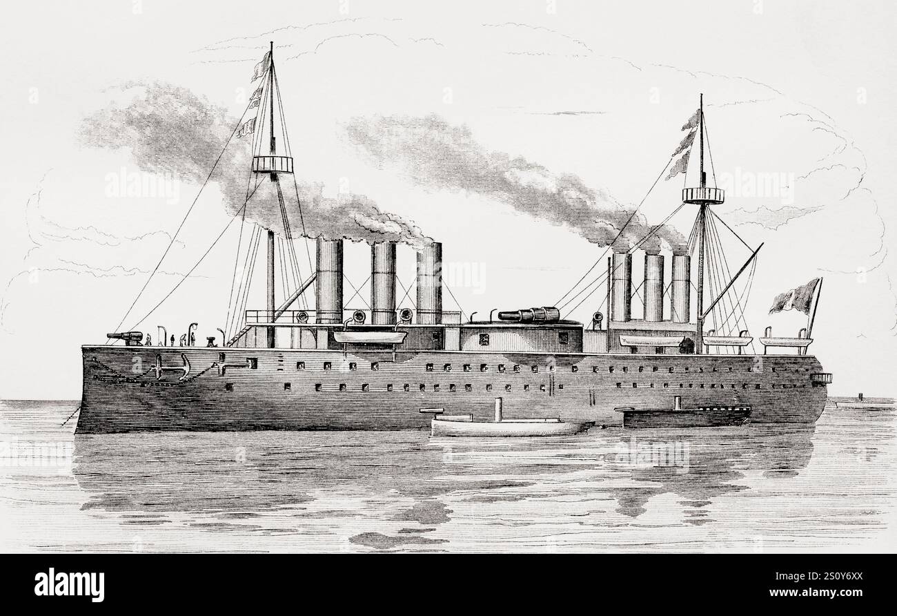 Die Italia, das führende Schiff der Italia-Klasse, ein italienisches, eisenverkleidetes Schlachtschiff, das für die italienische Regia Marina (Royal Navy) gebaut wurde. Aus der National Encyclopaedia: A Dictionary of Universal Knowledge, veröffentlicht um 1890 Stockfoto