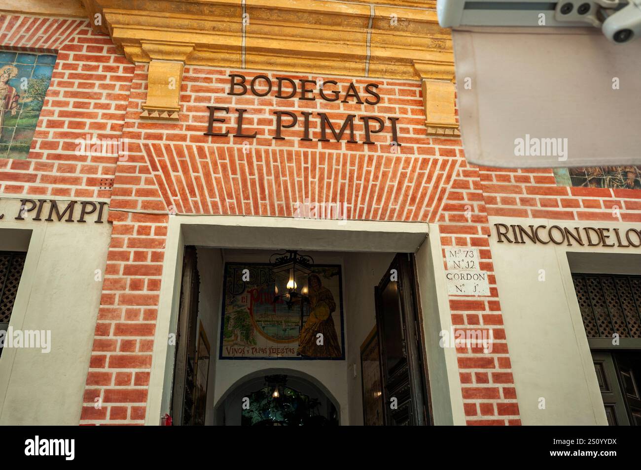 Malaga, Spanien, Nahaufnahme, Schild, Szenen, Lokales Spanisches Restaurant, 'Bodegas El Pimpi', Altstadt Stockfoto