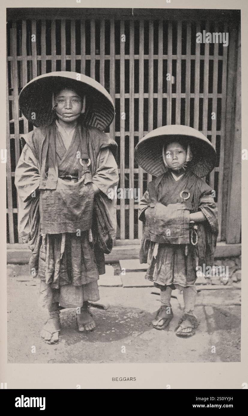 Geschichte Japans, japanische Männer und Jungen betteln, Bettler, Mode, Vintage-Fotografie, 19. Jahrhundert Stockfoto