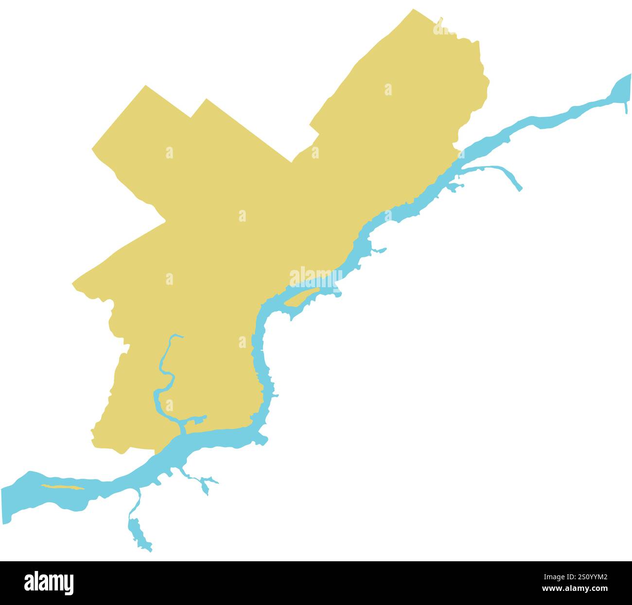 Umrisskarte der Stadt Philadelphia grenzt an den Delaware River. Stock Vektor