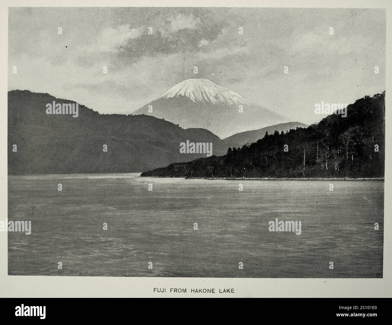 Geschichte Japans, Fuji vom Hakone-See, japanische Landschaft, Vintage-Fotografie, 19. Jahrhundert Stockfoto