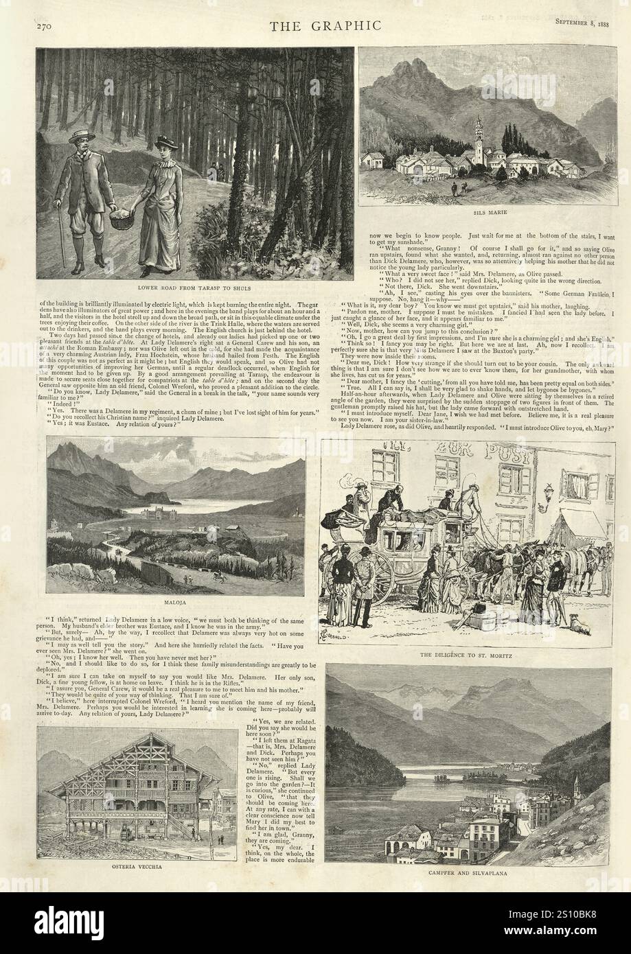 Vintage-Illustration des Engadin in den Schweizer Alpen, 19. Jahrhundert. Eine Liebesgeschichte des Engadin, Lieut-Colonel Harcourt Stockfoto