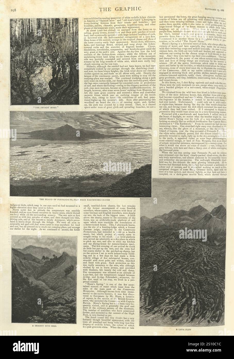Vintage-Illustration des Aufstiegs der Cameroons Mountains von Sir Henry Hamilton Johnston, britischer Entdecker, Botaniker und Künstler, 19. Jahrhundert Stockfoto