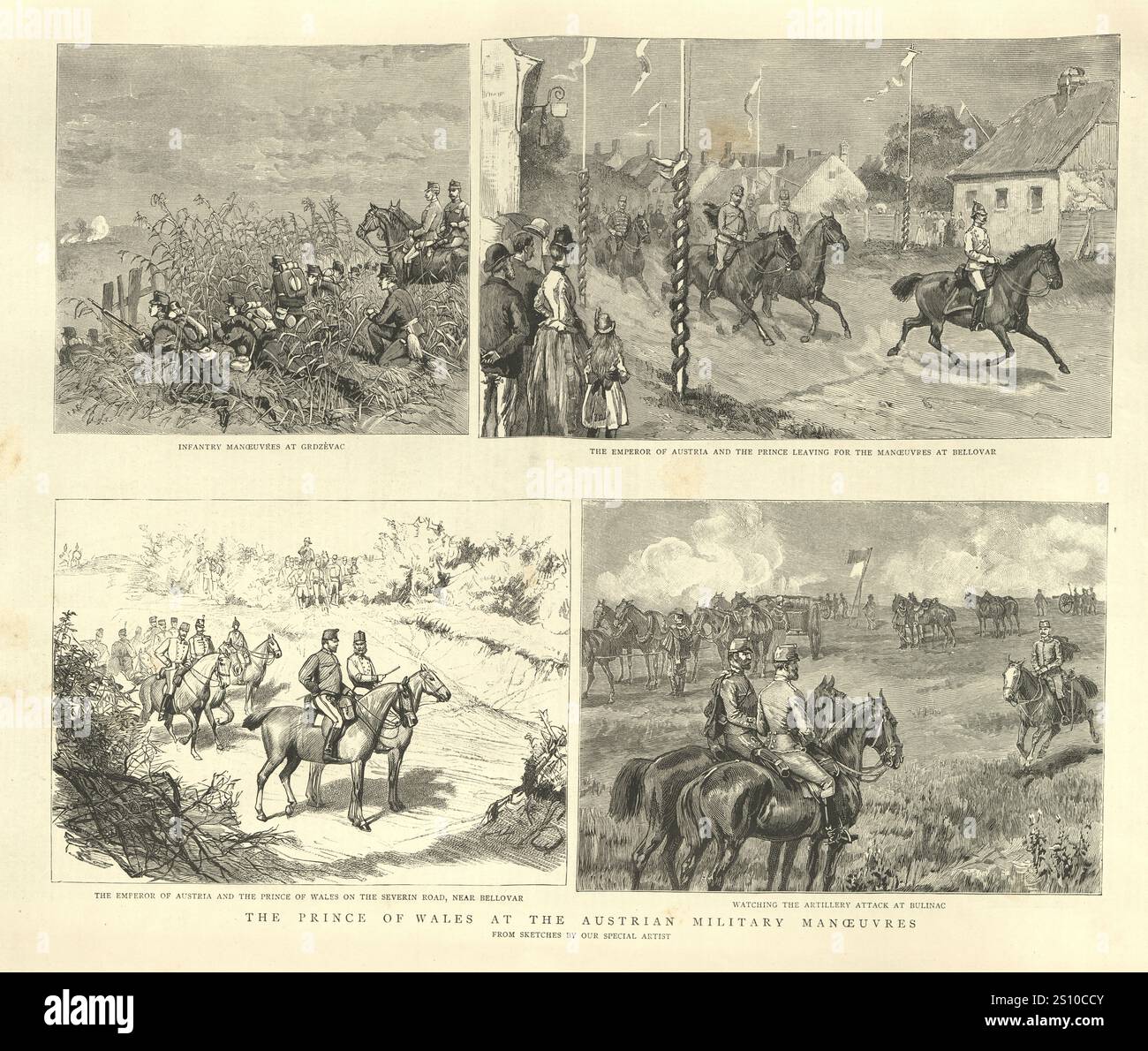 Vintage-Illustration Prince of Wales, später Edward VII., bei einem Besuch in Österreich, 1880er, 19. Jahrhundert Stockfoto