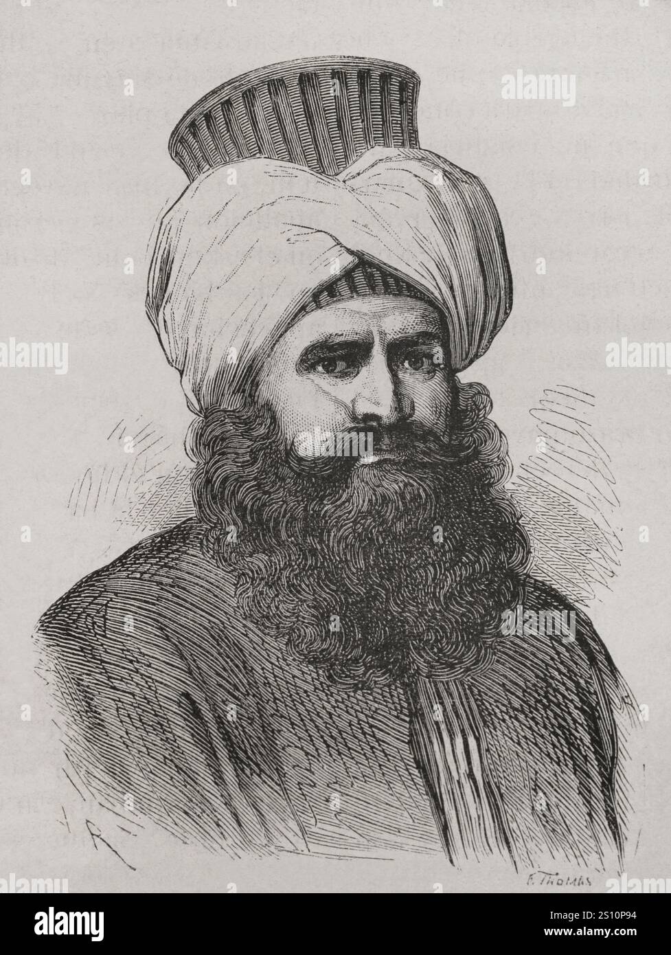 Murad Bey Mohammed (ca. 1750-1801). Ägyptischer Mamluk-Häuptling. Hochformat. Stich von F. Thomas. "Geschichte der Französischen Revolution". Band I, 2. Teil, 1879. Stockfoto