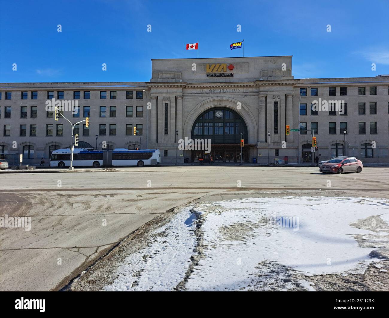 Vordereingang zur Union Station in Winnipeg, Manitoba, Kanada Stockfoto