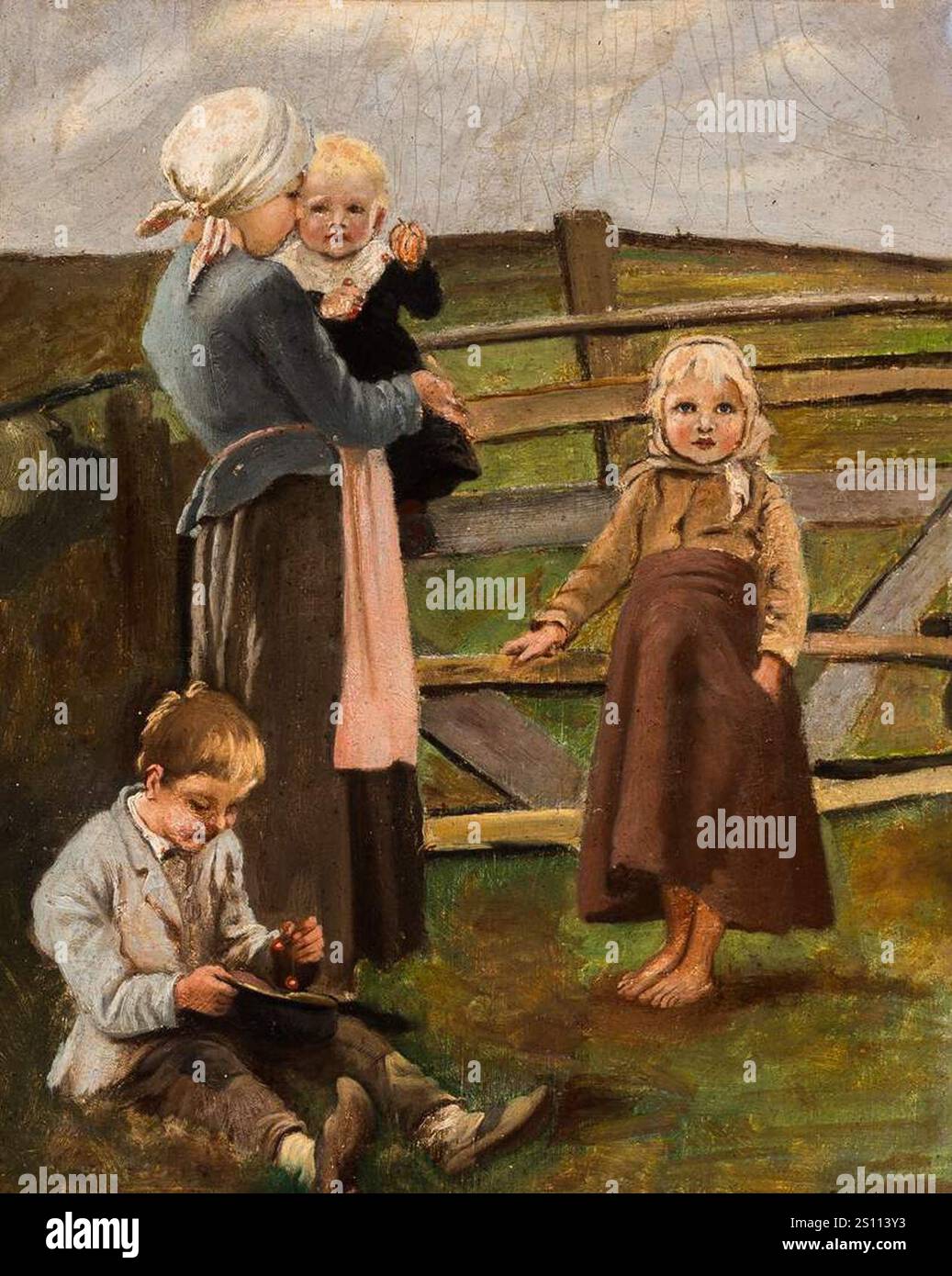 Emma Müller Edle von Seehof Junge Bäuerin mit Kindern. Stockfoto