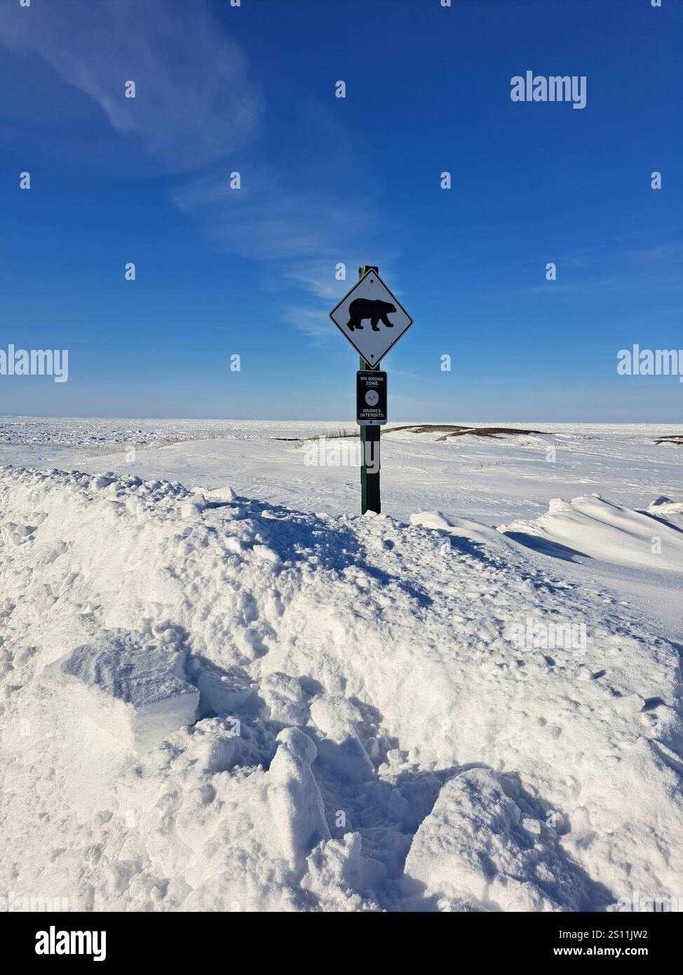 Eisbärenwarnschild in Churchill, Manitoba, Kanada Stockfoto