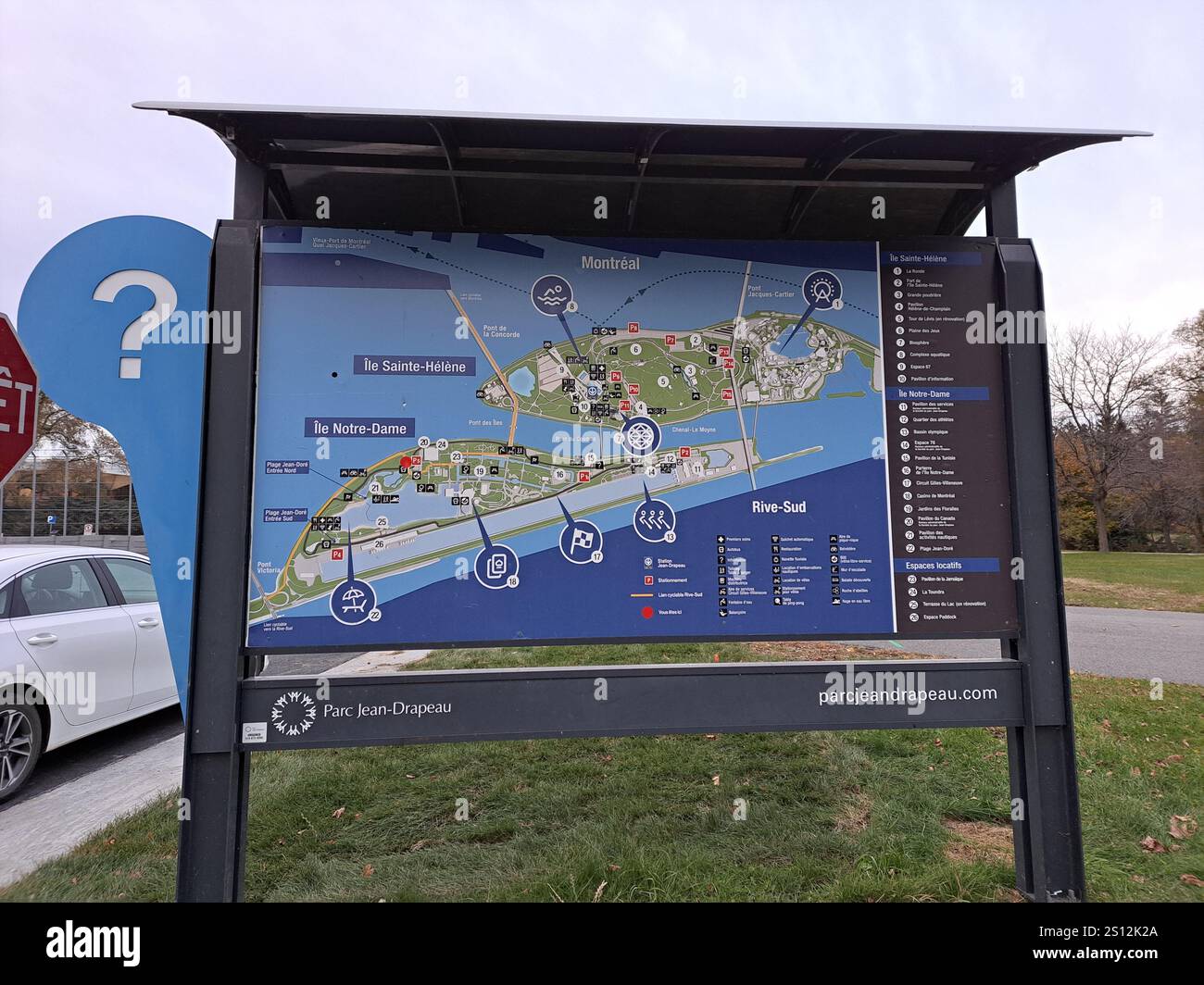 Willkommen im Parc Jean-Drapeau Schild auf der St. Helen Island in Montreal, Quebec, Kanada Stockfoto