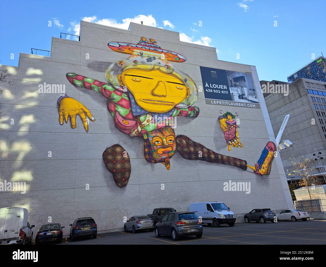 OS Gemeos Wandgemälde auf St. Laurent im Zentrum von Montreal, Quebec, Kanada Stockfoto