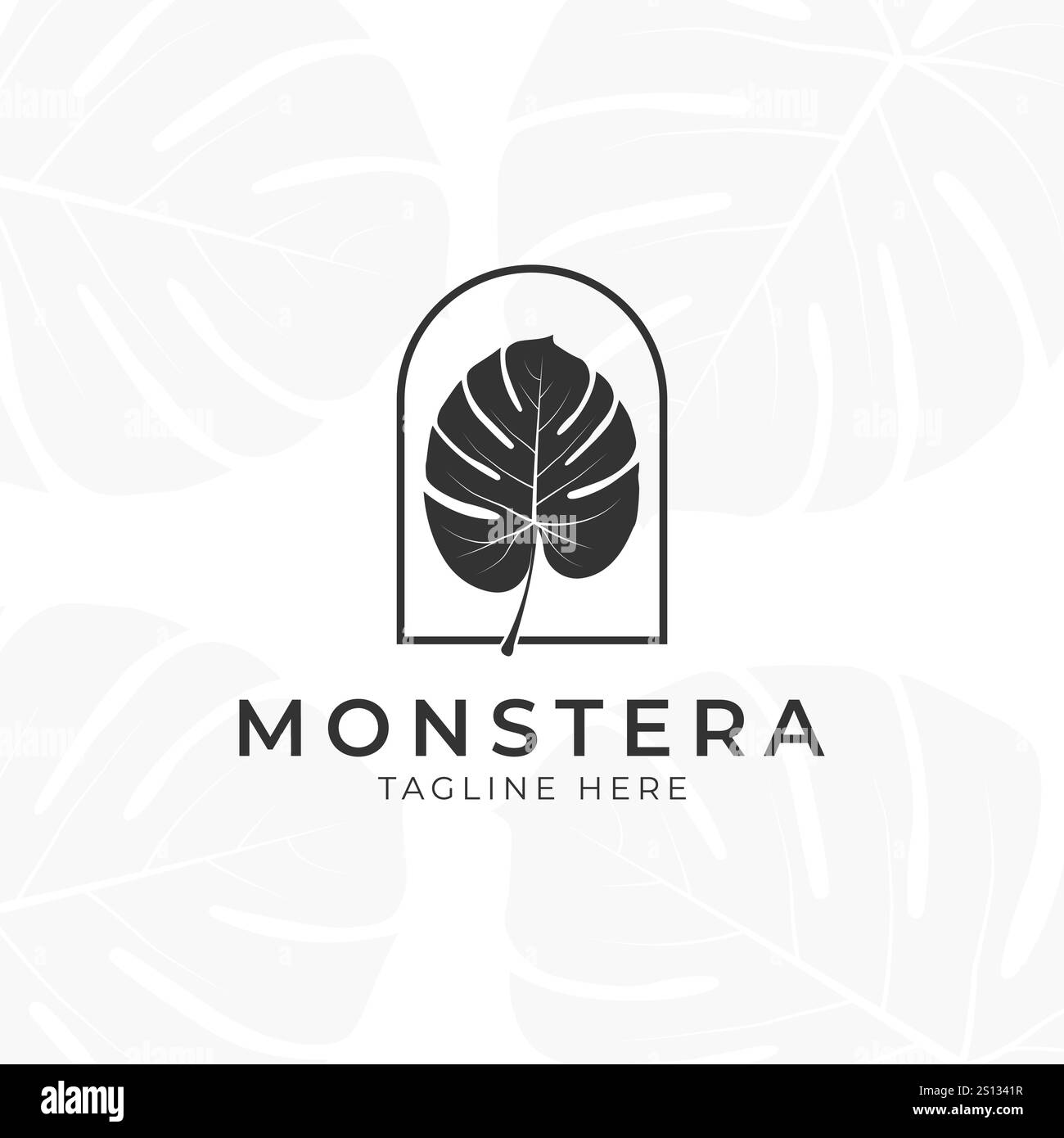 Tropische Pflanzen hinterlassen Logo. Monstera Leaves Logo-Design. Vektorabbildungen. Stock Vektor