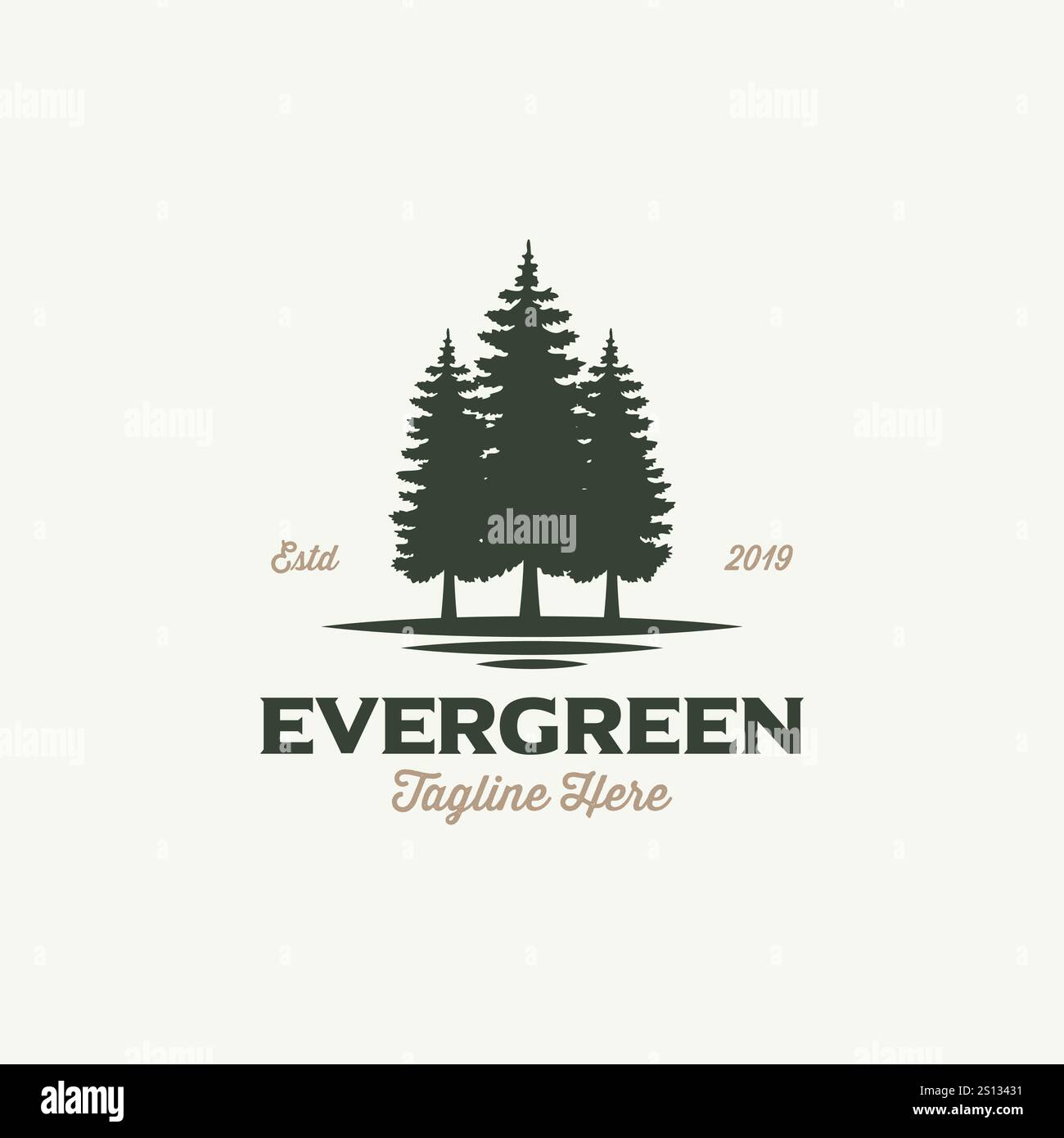 Rustikales Retro Vintage Woodland, Evergreen, Pinien, Fichte, Cedar Trees Logo Stock Vektor