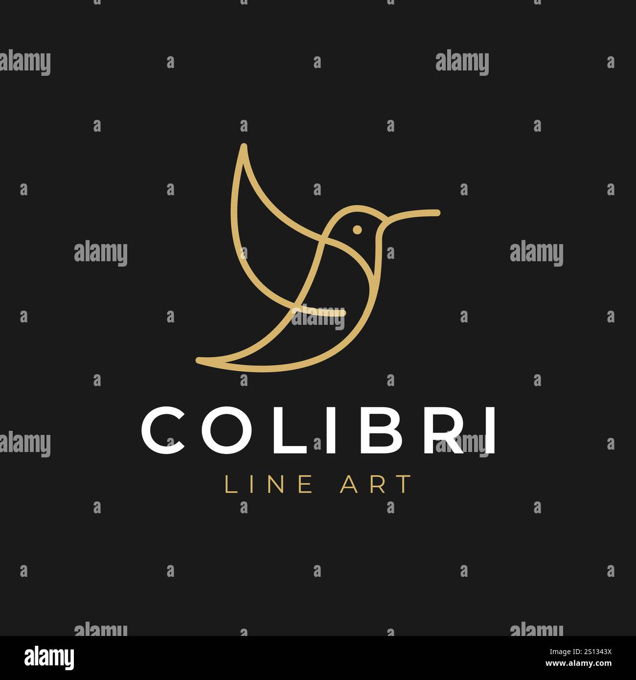 Hummingbird Line Art, geometrische colibri Logo Symbol Vektorvorlage auf schwarzem Hintergrund Stock Vektor