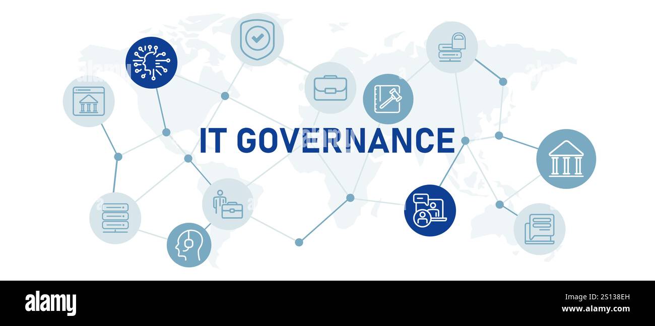 IT Governance Illustration Symbol Setzen Sie IT-Management Verantwortlichkeitsrichtlinie digitale Verwaltung nach Unternehmen Stock Vektor