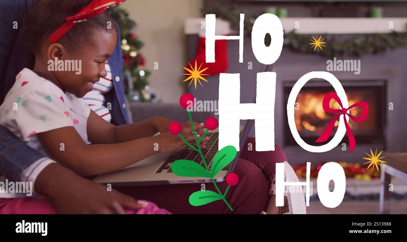 Bild des weihnachtsgrüßtextes über afroamerikanischer Familie zu weihnachten. Weihnachten, Festlichkeit, Feier und Traditionskonzept entstehen digital Stockfoto
