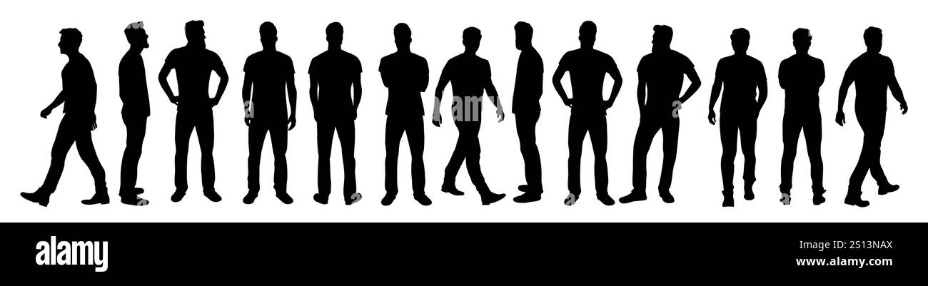 Set von Mann Charakter in verschiedenen Stellungen Silhouette Stock Vektor