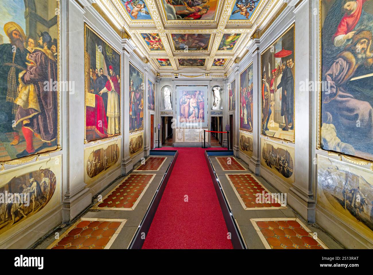 Casa Buonarroti Museum in Florenz mit Renaissance-Gemälden und kunstvoller Decke Stockfoto