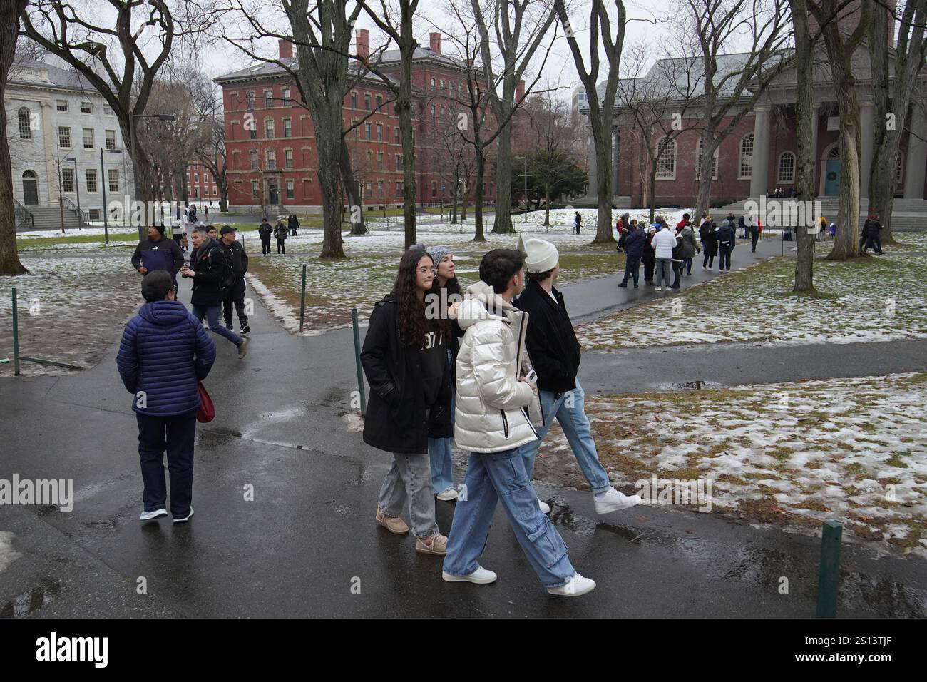 Boston, Usa. Dezember 2024. Die Leute laufen an der Harvard University in Boston. (Foto: Michael Ho Wai Lee/SOPA Images/SIPA USA) Credit: SIPA USA/Alamy Live News Stockfoto