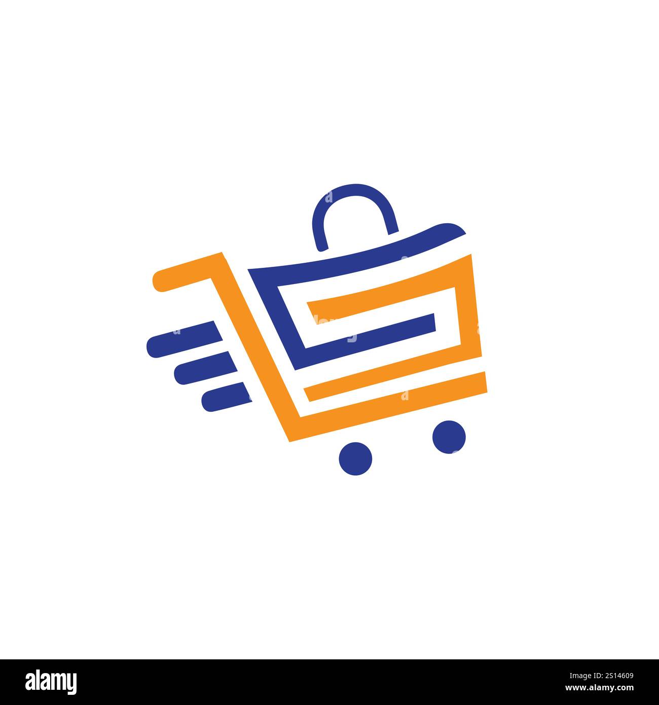Vorlage für Logodesigns im Onlineshop. Design-Konzept für Warenkorb und Einkaufstasche mit Logo-Kombination. Logodesign anzeigen. Warenkorb-Logo und Einkaufstaschen Stock Vektor