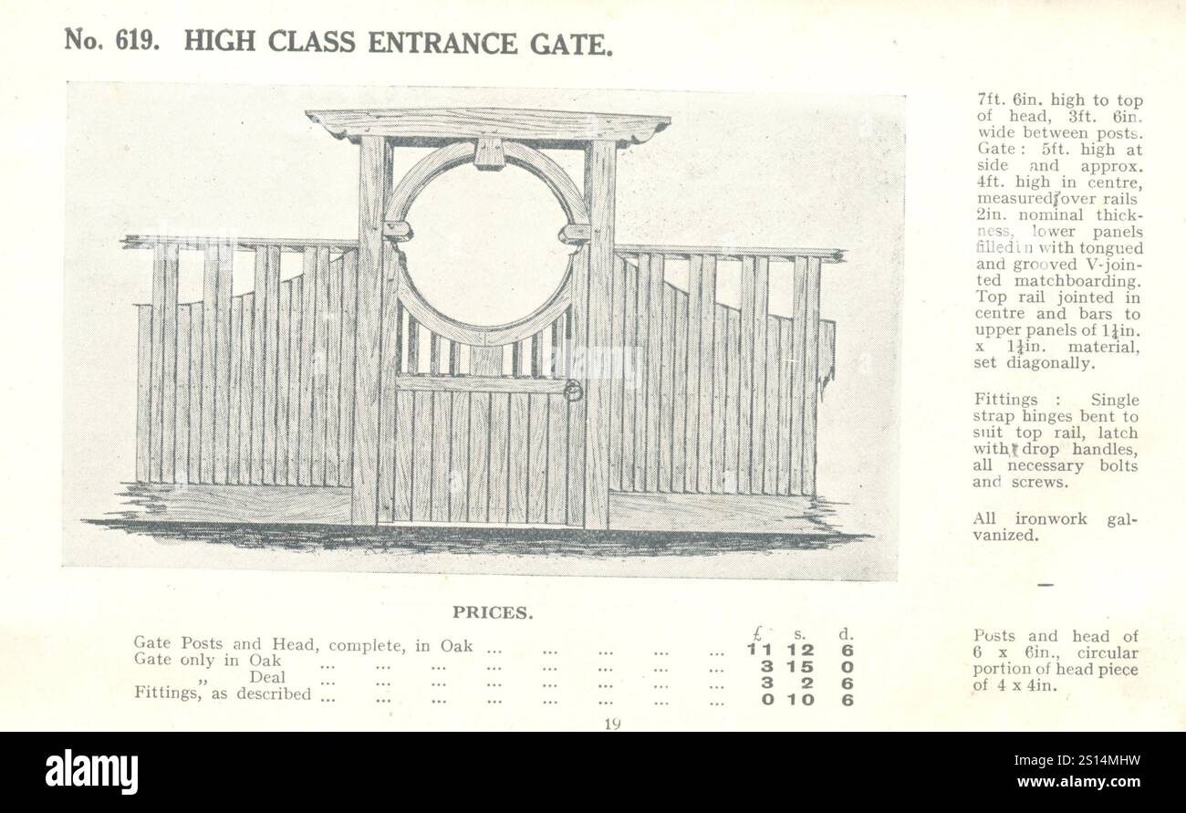 Seite aus dem illustrierten Katalog der Tore und Fechten Originalentwürfe von Merton Abbey Tischlerei Works, Merton Abbey S W 19. 1905. Stockfoto