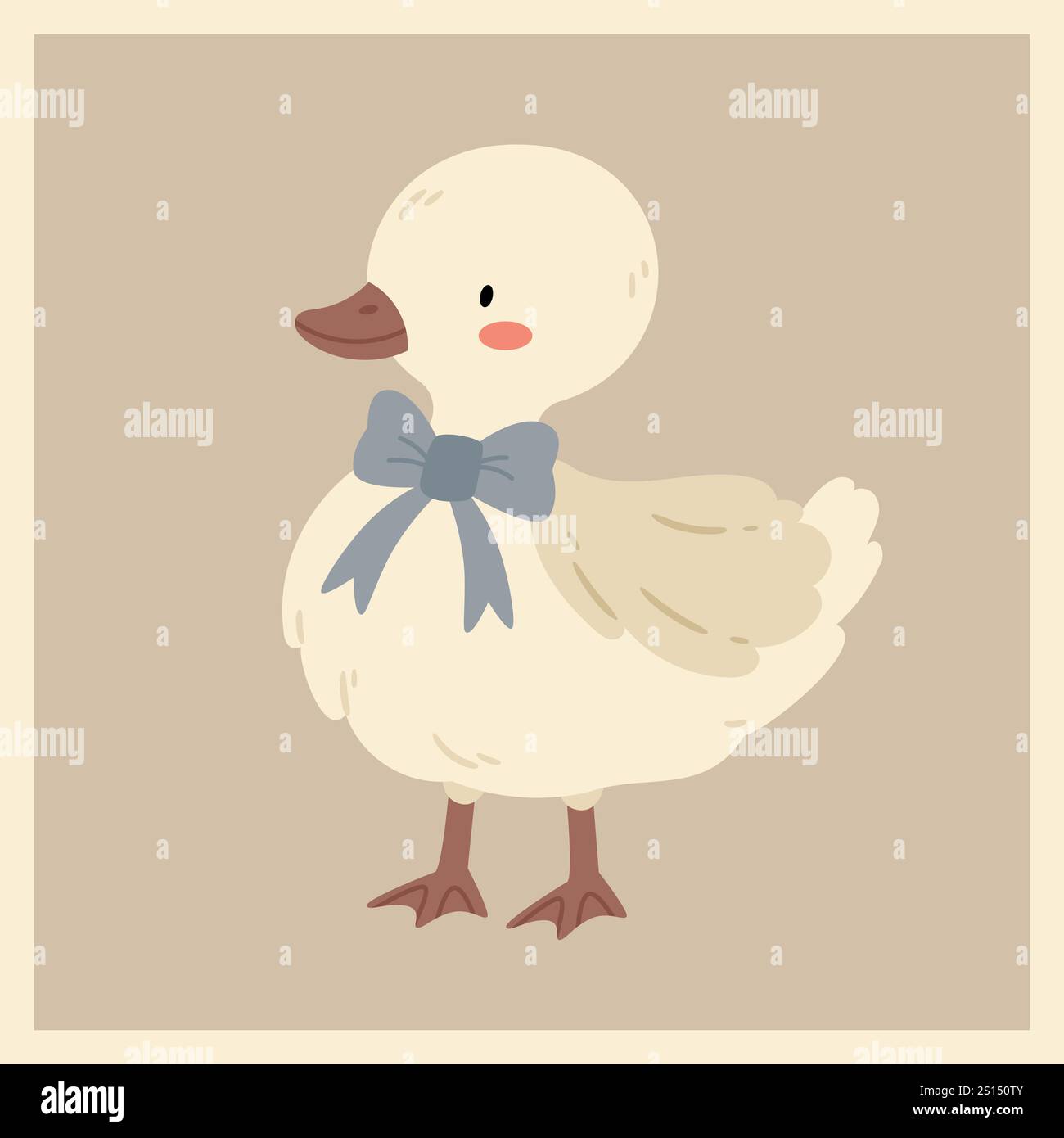 Gänse oder Ente mit Schleife im Vintage-Stil. Einfache Kinderillustration im Vintage-Stil. Stock Vektor