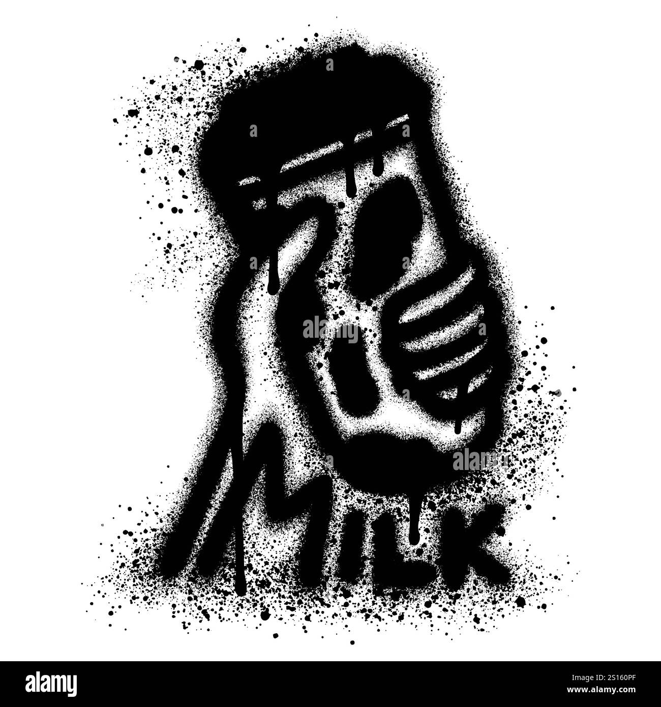 Bild einer Hand, die eine Flasche Milchshake im Graffiti-Stil hält Stockfoto