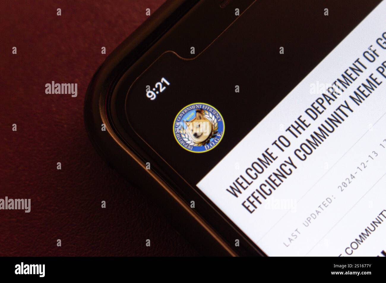 Die Website des Department of Government Efficiency (DOGE) wird auf einem iPhone angezeigt. DOGE, angeführt von Elon Musk, zielt darauf ab, die Operationen der US-Regierung zu rationalisieren. Stockfoto