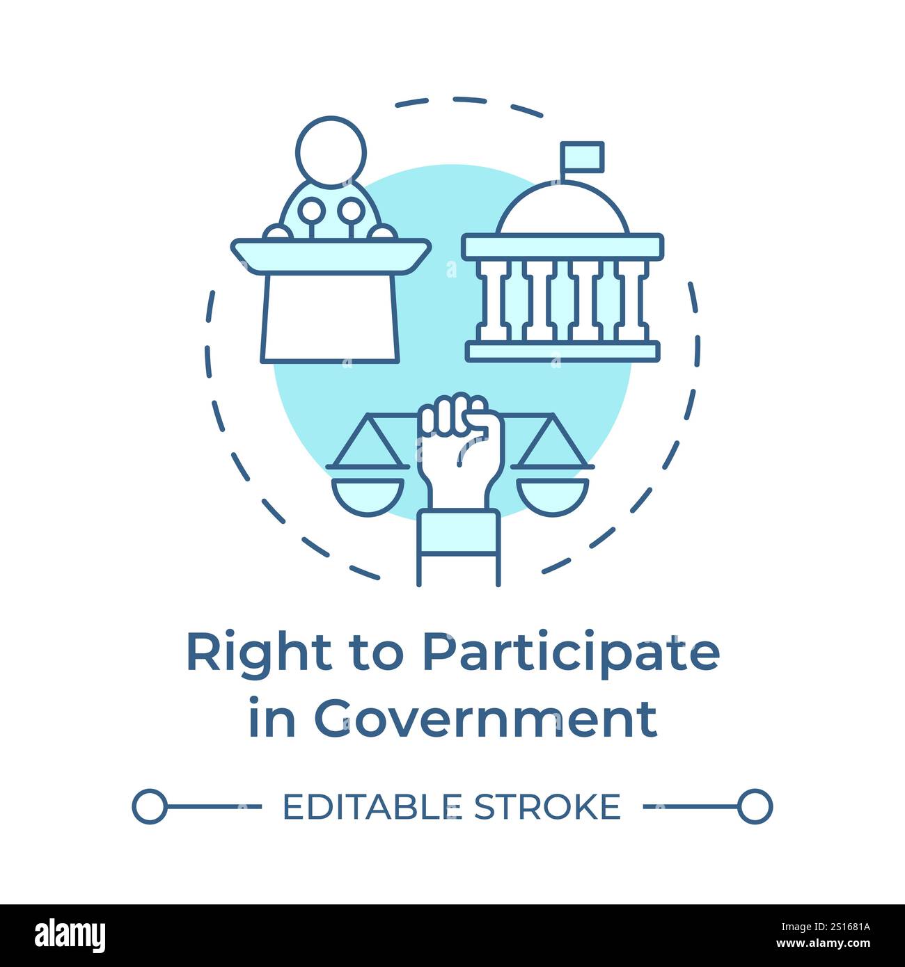 Teilnahme an der Regierung rechts, weiches blaues Konzeptsymbol Stock Vektor