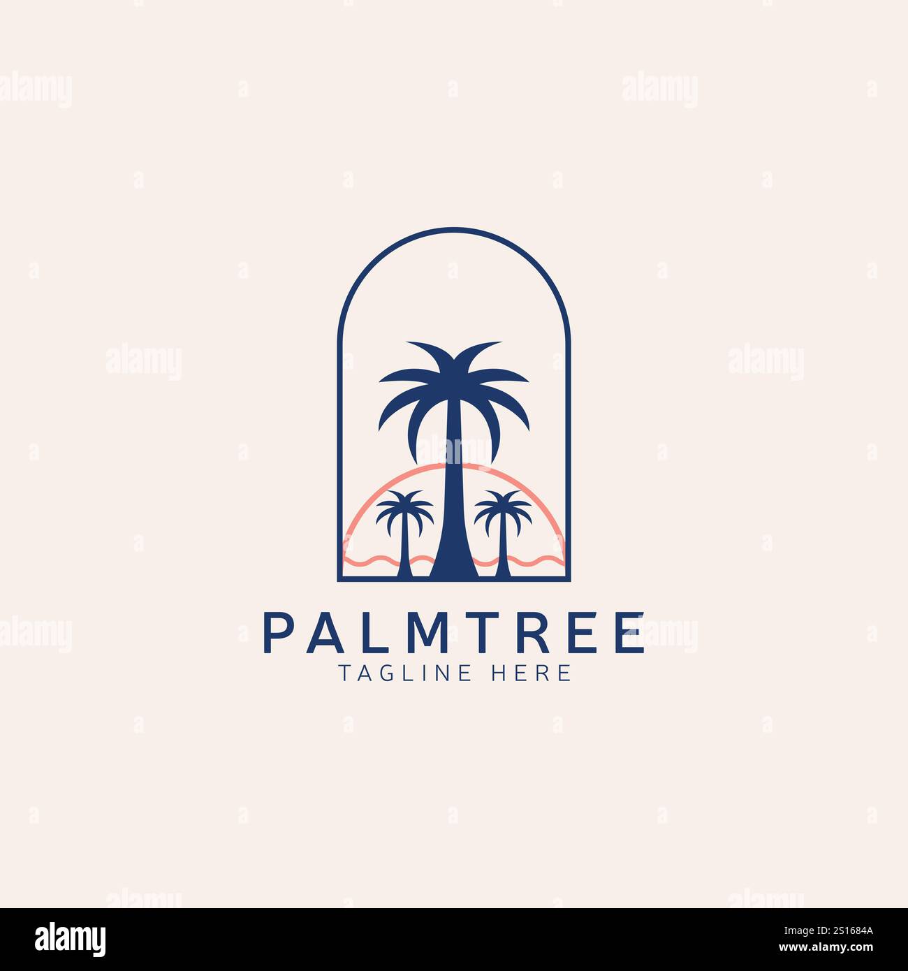 Palmeninsel Vintage Logo Vektor minimalistisches Illustrationsdesign, Paradies Abenteuer Logo Design Stock Vektor