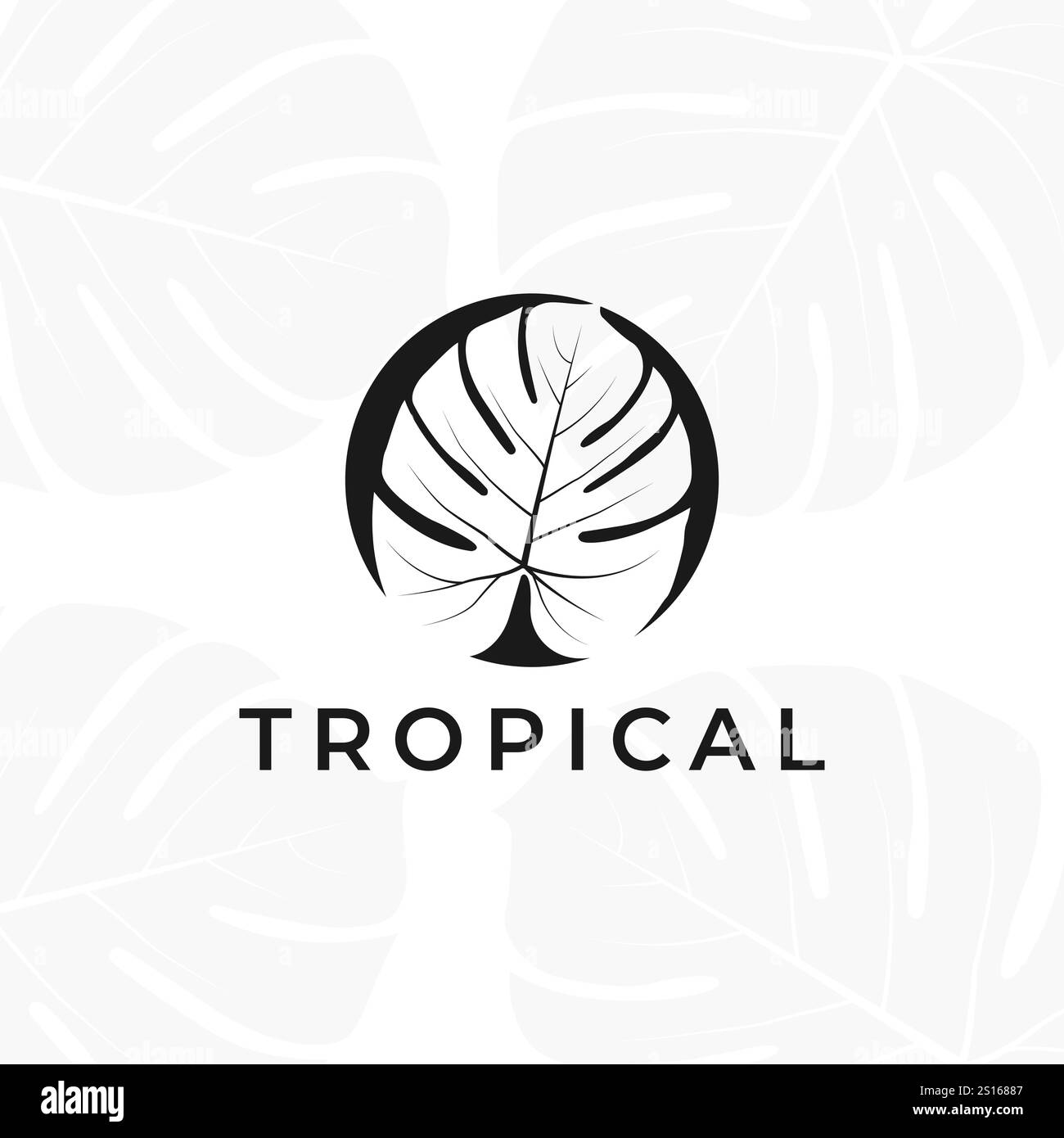 Tropische Pflanzen hinterlassen Logo. Monstera Leaves Logo-Design. Vektorabbildungen. Stock Vektor
