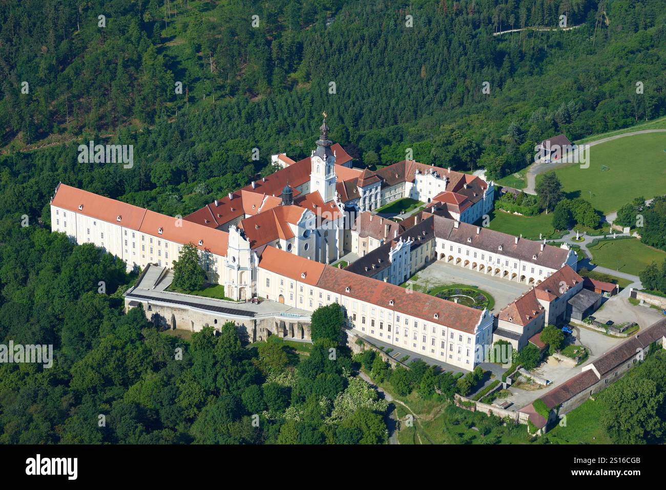 LUFTAUFNAHME. Kloster Altenburg. Niederösterreich, Österreich. Stockfoto