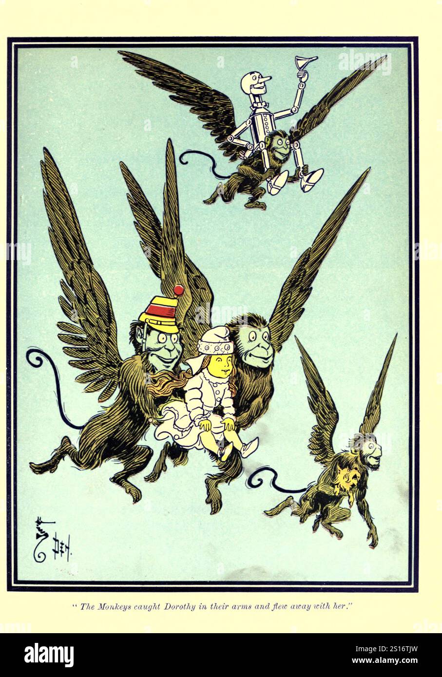Die Affen fingen Dorothy in ihren Armen und flogen mit ihr fort - Illustration von The Wonderful Wizard of Oz Stockfoto