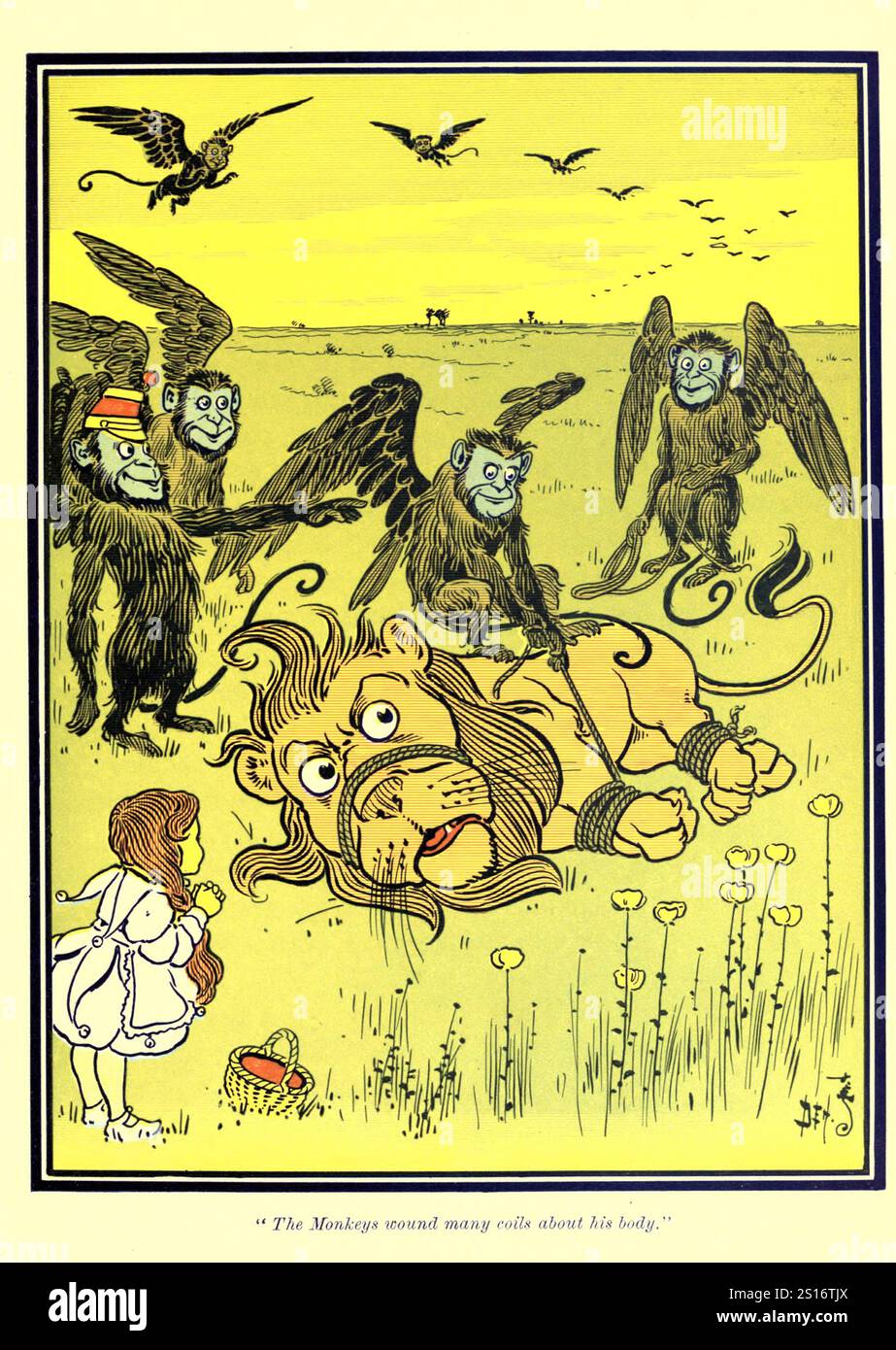 Die Affen wickelten viele Spulen um seinen Körper – eine Illustration des wunderbaren Zauberers von Oz Stockfoto
