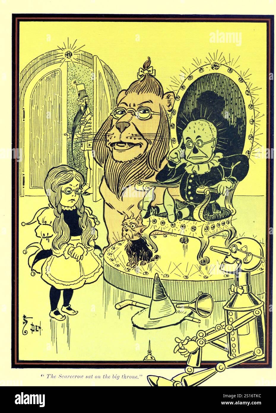 Die Vogelscheuche saß auf dem großen Thron - Illustration vom wunderbaren Zauberer von Oz Stockfoto