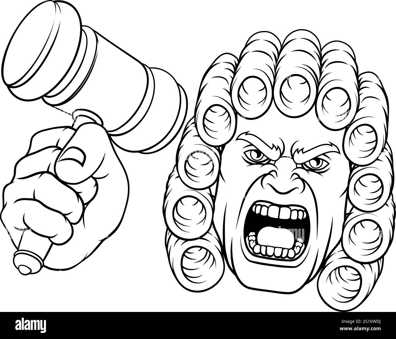 Der Wütende Richter Hammer Gavel Cartoon Charakter Stock Vektor
