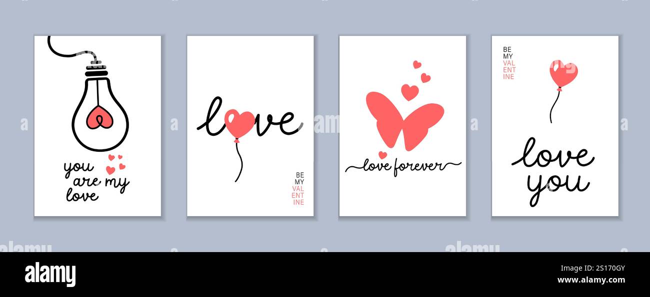 Du bist meine Liebe mit Herzballon, Valentinstag Kreativkarten Set. Sei mein Valentinstag-Vektor-Typografie-Konzept - Liebe, Liebe für immer, liebe dich Stock Vektor