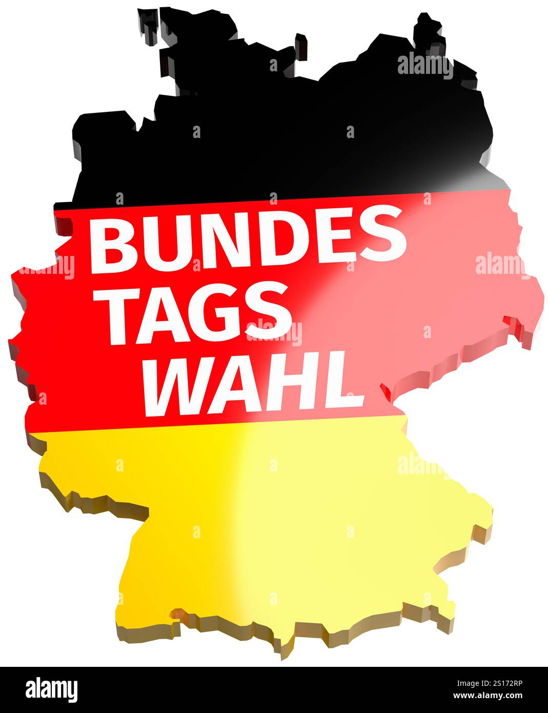 Wahlen in Deutschland. Der Text "Bundestagswahl" auf einer deutschen Landkarte mit den Farben der deutschen Flagge. Auf reinweißem Hintergrund für b Stockfoto Wahlen in Deutschland. Der Text "Bundestagswahl" auf einer deutschen Landkarte mit den Farben der deutschen Flagge. Auf reinweißem Hintergrund für b Stockfoto
