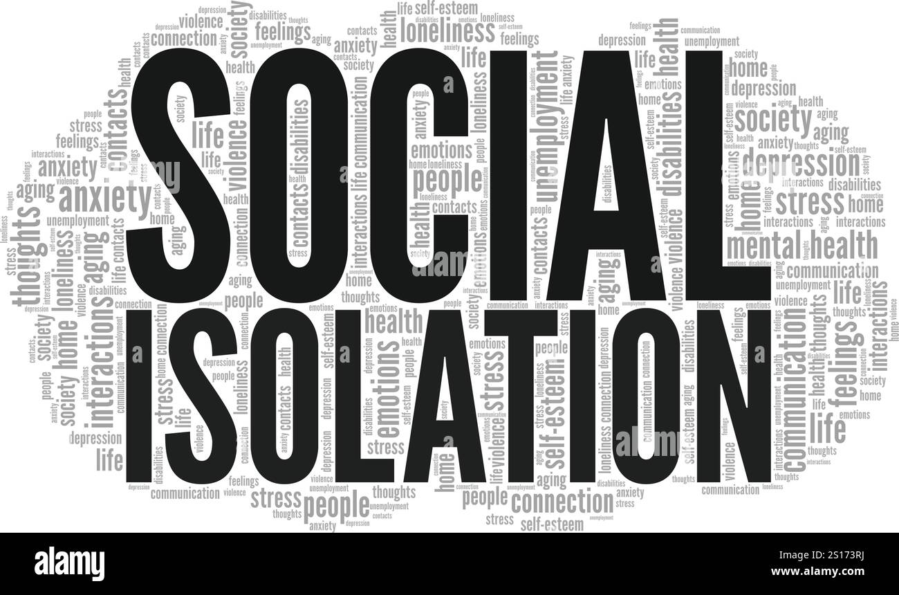 Social Isolation Wortwolke Konzeptdesign isoliert auf weißem Hintergrund. Stock Vektor