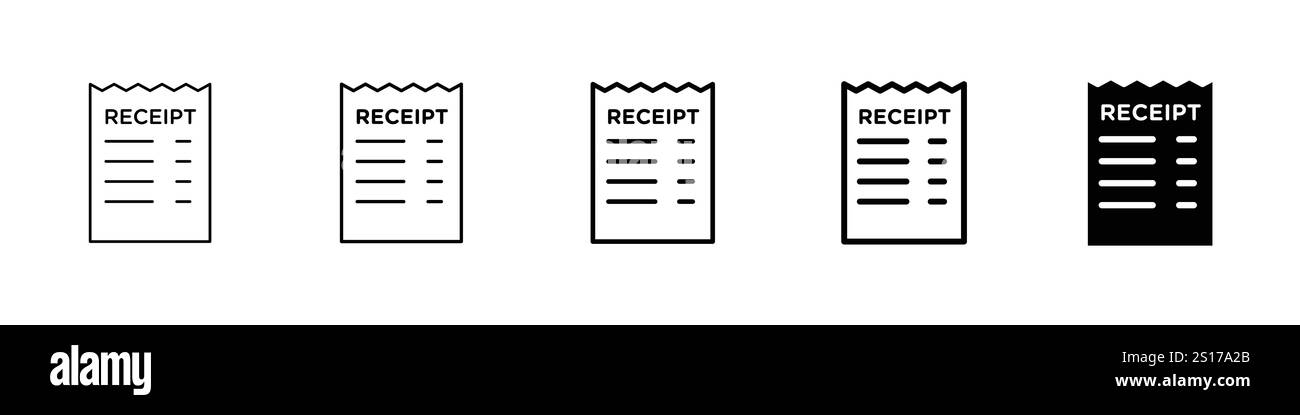 Satz von 5 Belegsymbolen - 1 Silhouette - 1 nicht eingeblendeter Vektor - Satz dokumentbezogener Zeilensymbole, einschließlich Datei, Seite, Formular, Bericht, suchen, Liste Stock Vektor