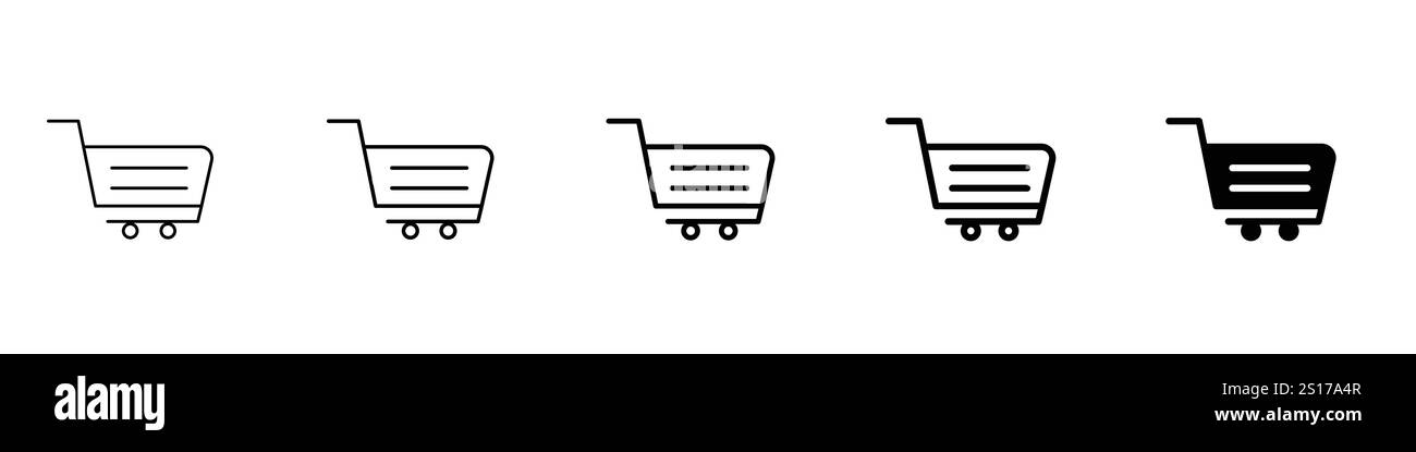 Set mit 5 Warenkorb Symbol - 1 Silhouette - 1 ungeschäumter Vektor - Shopping Symbol Set mit Online Shopping, Geschäft, Lieferung, Promotion und Shop Stock Vektor