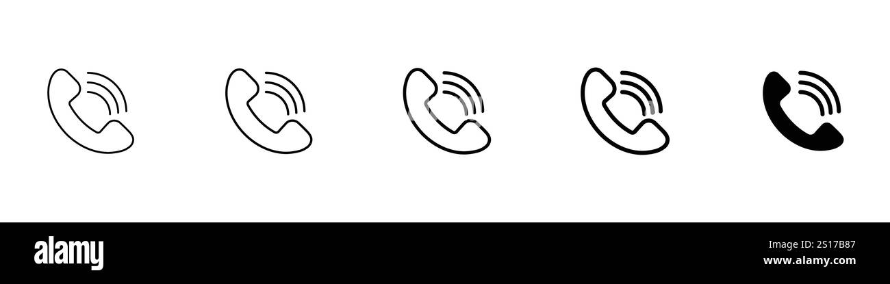 Set aus 5 Symbolen für Telefonanrufe - 1 Silhouette - 1 nicht erweiterter Vektor - einfacher Symbolsatz eines klingelnden Telefons, mit klingelndem Smartphone und einem Telefonschild Stock Vektor