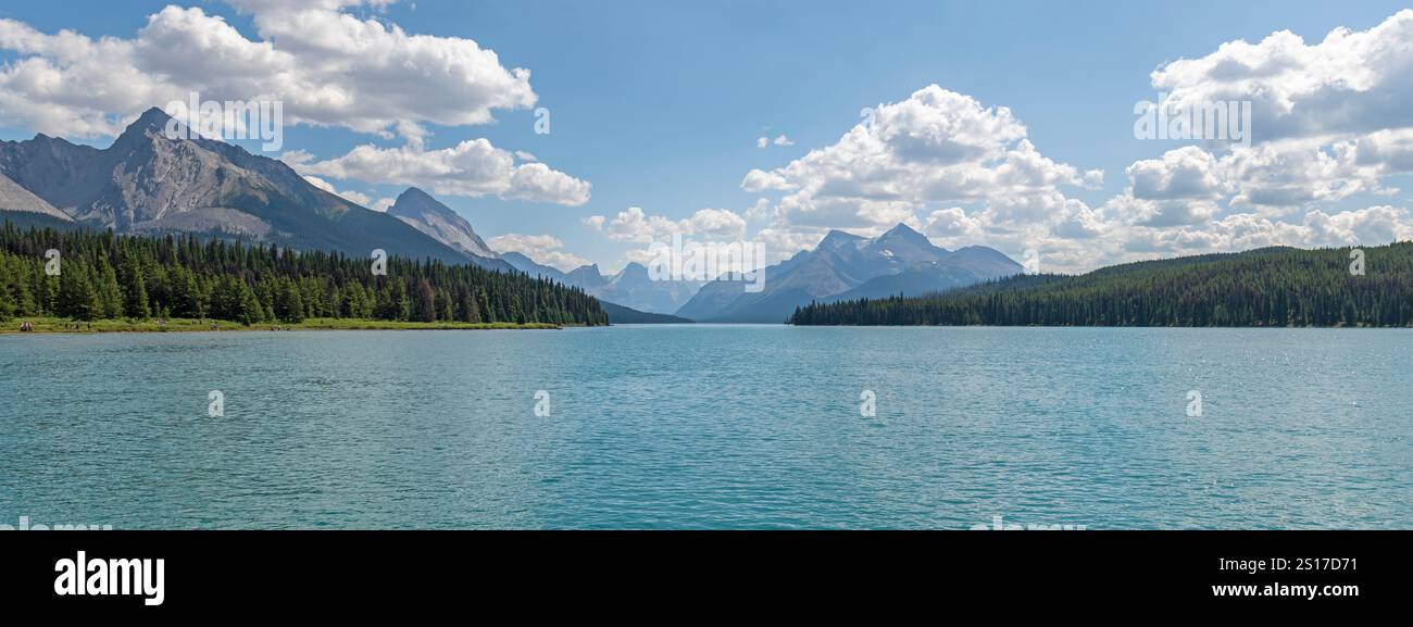 Maligne Lake Panorama, Jasper Nationalpark, Kanada. Stockfoto
